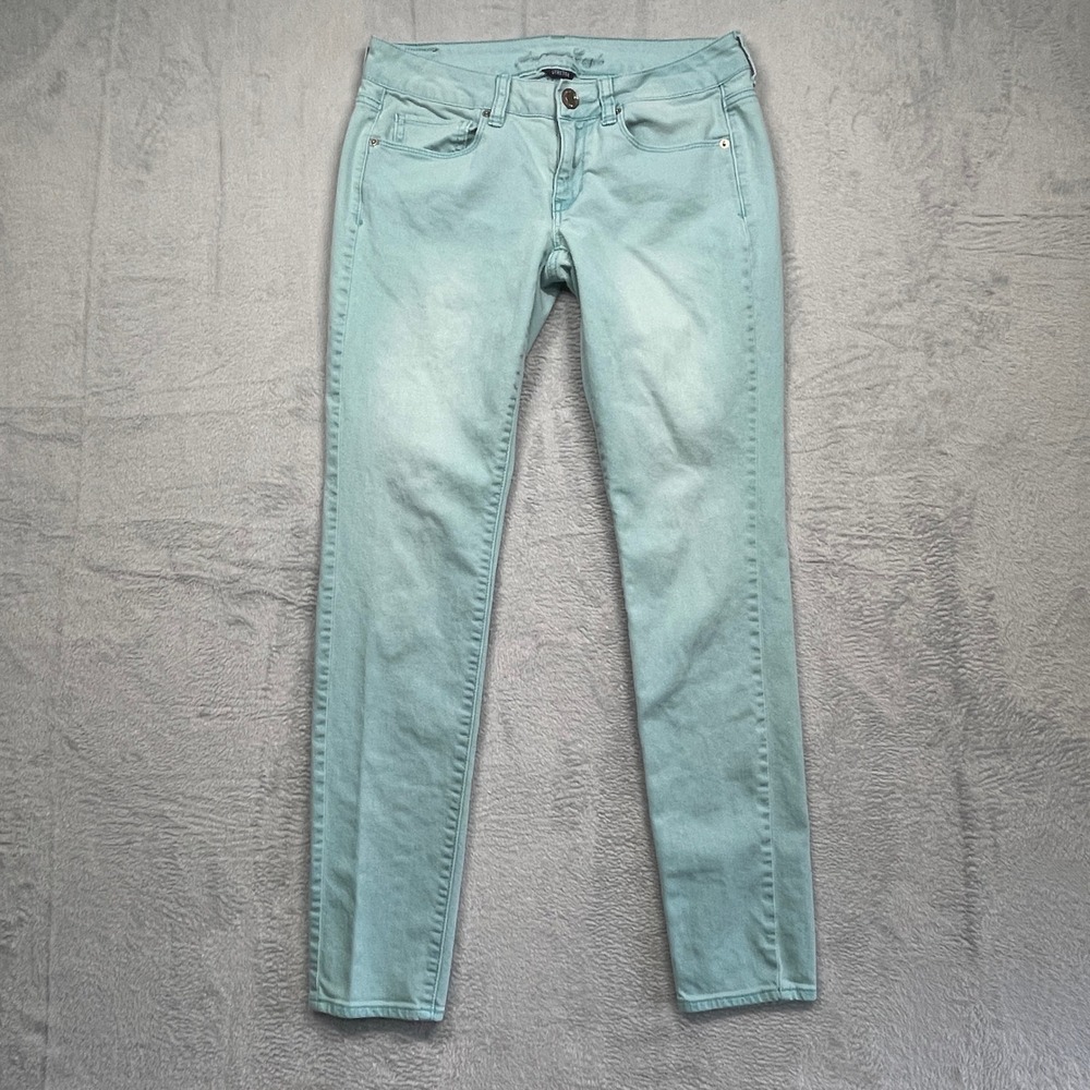 American Eagle Skinny Jeans Women 6 Aqua Blue Stretch Low Rise Denim